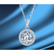 Korean Fashion Jewellery Women′ S S925 Sterling Silver Moissanite Round Zircon Full Rhinestone Clavicle Chain Necklace
